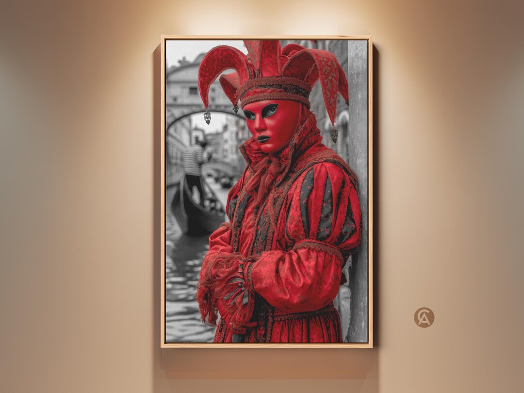 Venice Carnival Jester Mask Canvas Print, Red Masquerade Wall Art ...