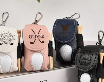 Leather Golf Pouch Ball Holder Golf Accessory Bag Personalized Tee Holder Premium Leather Groomsmen Gift Dad Birthday Present Golfer Gift