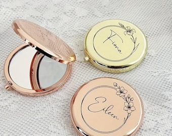 Custom Birthflower Folded Mirror, Personalized Mini Pocket Compact Mirror, Wedding Favors Bridesmaid Proposal, Bridal Shower Gift