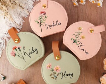 Personalized Birth Flower Jewelry Box, Travel Jewelry Case, Leather Organizer, Bridesmaid Gift, Wedding Keepsake, Anniversary Gift