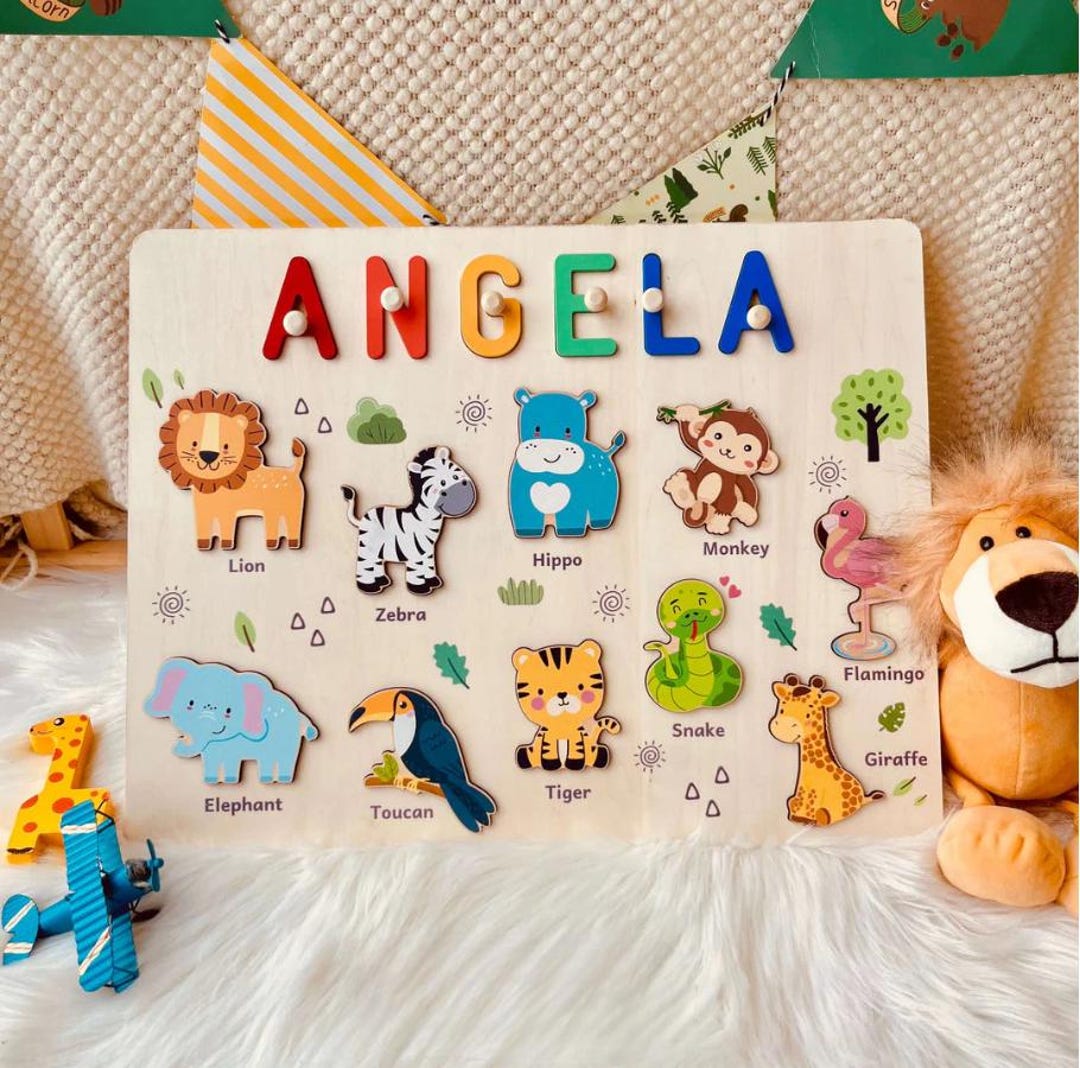Safari Wooden Name Puzzle for Babies & Toddlers | Custom Child Activity ...