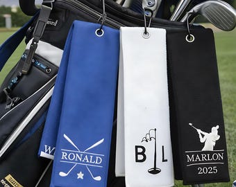 Personalized Golf Towel, Custom Embroidered Golf Towel, Monogrammed Golf Gift for Men, Groomsmen Gift, Husband Gift, Dad Or Officiant Gift
