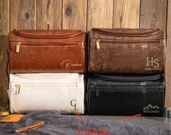 Personalized Mens Leather Toiletry Bag, Leather Dopp Kit for Men, Groomsmen Gift, Anniversary Gift for Him, Man Travel Bag, Gift for Husband