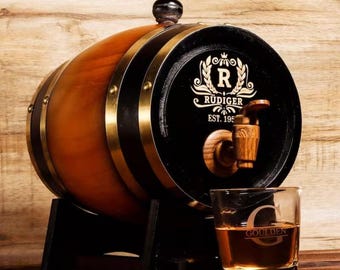 Personalized Whiskey Barrel Dispenser, Mini Bourbon Barrel, Custom Engraved Whiskey Decanter, Groomsmen Gift, Best Man Proposal | 1L- 3L