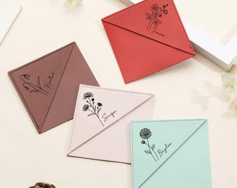 Custom Leather Birth Flower Bookmark • Magnetic Bookmark • Bridal Shower Favor Wedding Favor • Maid of Honor Gift • Gift For Her