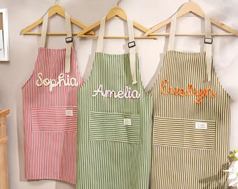 Personalized Embroidered Apron, Custom Name Cooking Apron for Women, Baking BBQ Apron, Cute Cotton Kitchen Apron, Gift for Mom, Housewarming