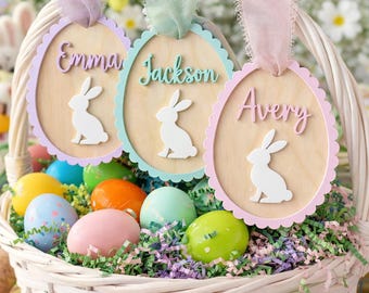 Personalized Easter Basket Name Tag, Custom Wooden Bunny Easter Tag, Baby First Easter Basket Tag, Kids Easter Gift Tag, Spring Decor