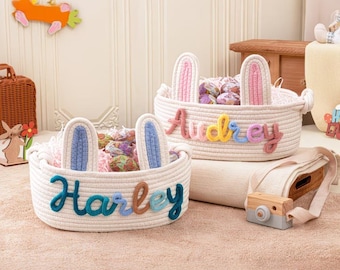 Personalized Easter Basket with Name, Kids Crochet Basket, Baby First Easter Gift, Easter Egg Holder, Baby Shower Gift for Boy or Girl