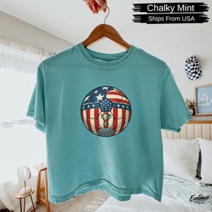Retro USA Soccer Ball boxy tee, Patriotic Soccer Tee, American Flag Soccer Ball, US Soccer Fan Gift image 5