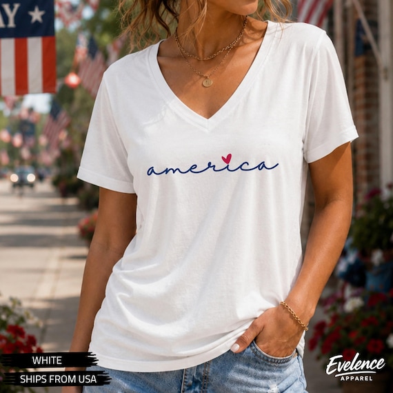 America V-Neck Shirt, Womens 4th of July Tshirt, Cute 4th of July Shirt, Patriotic Shirt, Independence Day Tshirt, 4th July Shirt Women