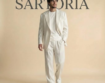 Men's Cream Suit | Relaxed Fit Italian Blazer & Wide Leg Trousers