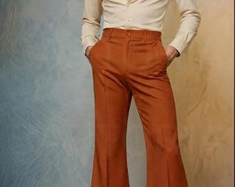 Vintage 70s Men Bell Bottom Pants Retro Disco Outfit Wide Leg Flares High Waisted Trousers Seventies Fashion Menswear Sartoria