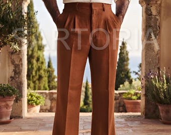 Premium Havanna Leinenhose für Herren | Maßgeschneiderter Luxus, atmungsaktiver Stoff | Klassische Sommer Abendgarderobe | Sartoria Handgefertigte Passform