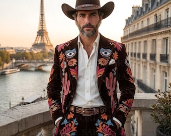 Abito da uomo di alta qualità in spugna di rayon con ricami elaborati - Abito a due pezzi slim fit in stile parigino per matrimoni, gala ed eventi.