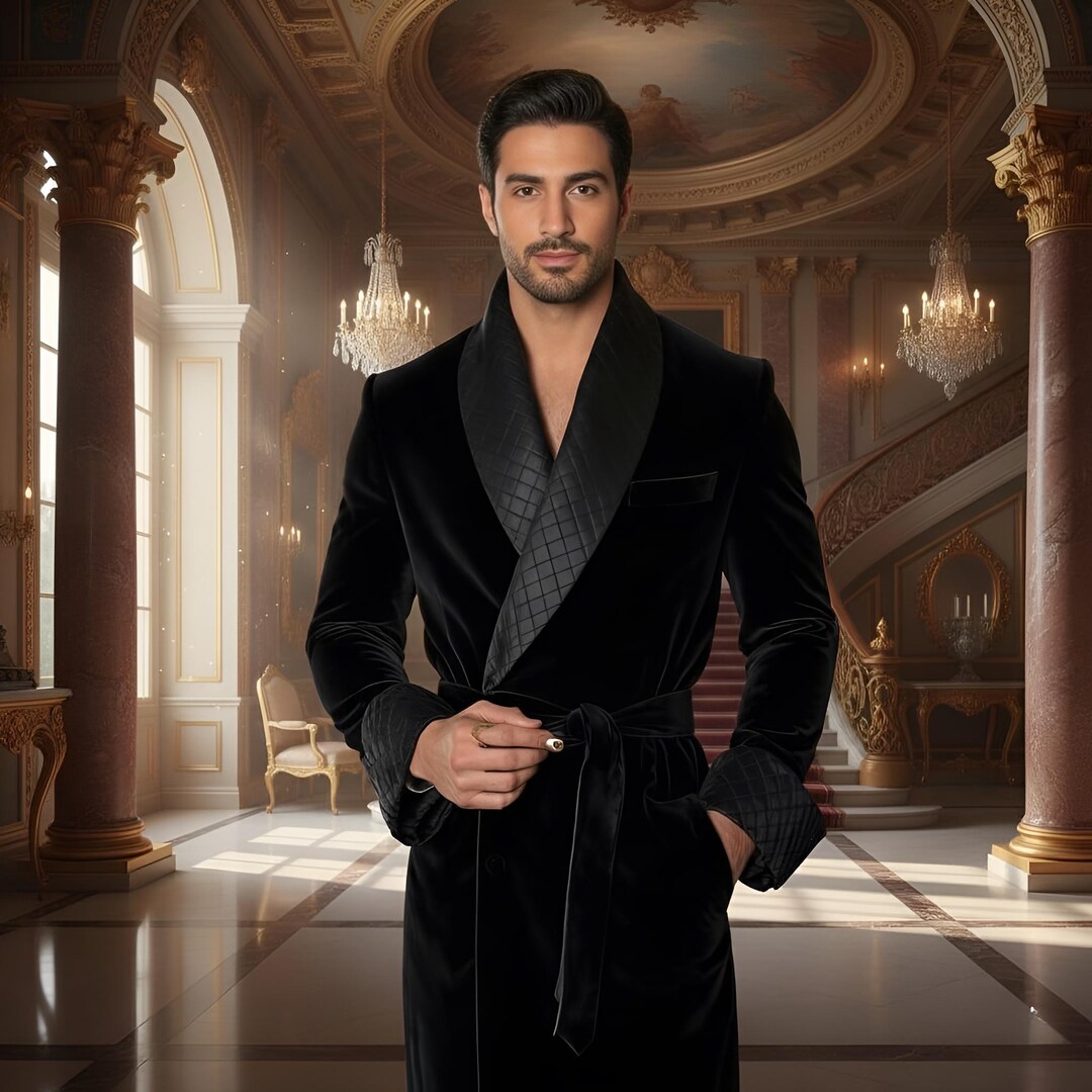 Royal Midnight Velvet Smoking Robe Elegance Redefined: A Bespoke ...