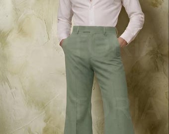 Pantaloni a zampa d'elefante stile vintage anni '70 da uomo / Pantaloni da completo retrò verdi a vita alta / Completo classico da discoteca stile Studio 54