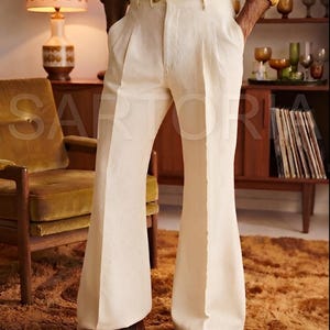 Premium 70s Retro Linen Trousers for Men | Wide-leg Tailored Fit