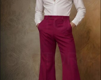 70s Vintage Style Men's Flared Trousers & White Disco Shirt Set | Classic High-Waisted Bell Bottom Suit Pants | Retro Costume