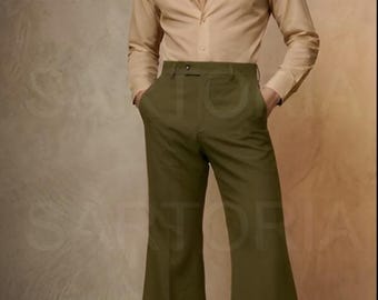 Pantaloni a zampa d'elefante vintage anni '70 da uomo, pantaloni retrò a campana, outfit da discoteca, pantaloni a vita alta, abito da sposo su misura, stile anni '70