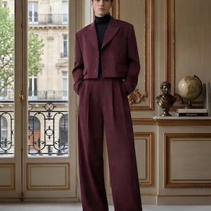 burgundy wide leg dress pants Burgundy women wide leg pants, high waisted pants, strong women pants Burgundy / L