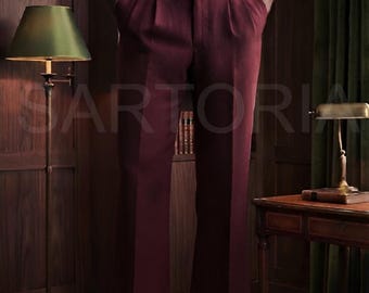Herren Leinenhose aus reiner weinroter Leinen - Maßgeschneiderte Hose mit hoher Taille mit weitem Bein, atmungsaktiver Luxus, formelle und lässige Sommerkleidung