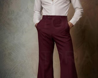 1970s Vintage Style Men Flare Pants Retro Bell Bottom Trousers White Disco Shirt Set 70s Outfit Costume Men Groove Fashion