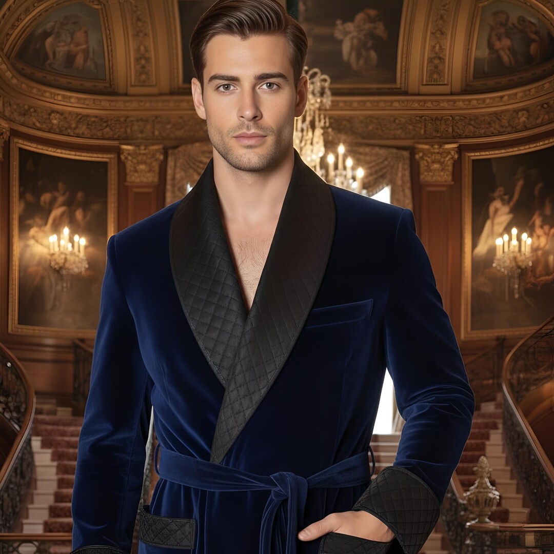 Indulge in Ultimate Luxury With the Royal Navy Velvet Smoking Robe – A ...