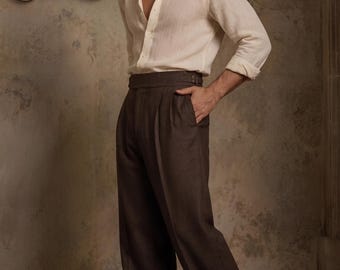 SARTORIA Herren Leinenhose - Luxus maßgeschneiderte Hose mit weitem Bein - Atmungsaktive Premium Sommer Freizeithose - Handgemachter Vintage Stil