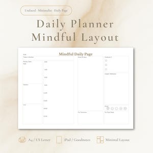 Mindful Daily Planner Printable | Minimal Undated PDF for iPad Goodnotes A4 US Letter
