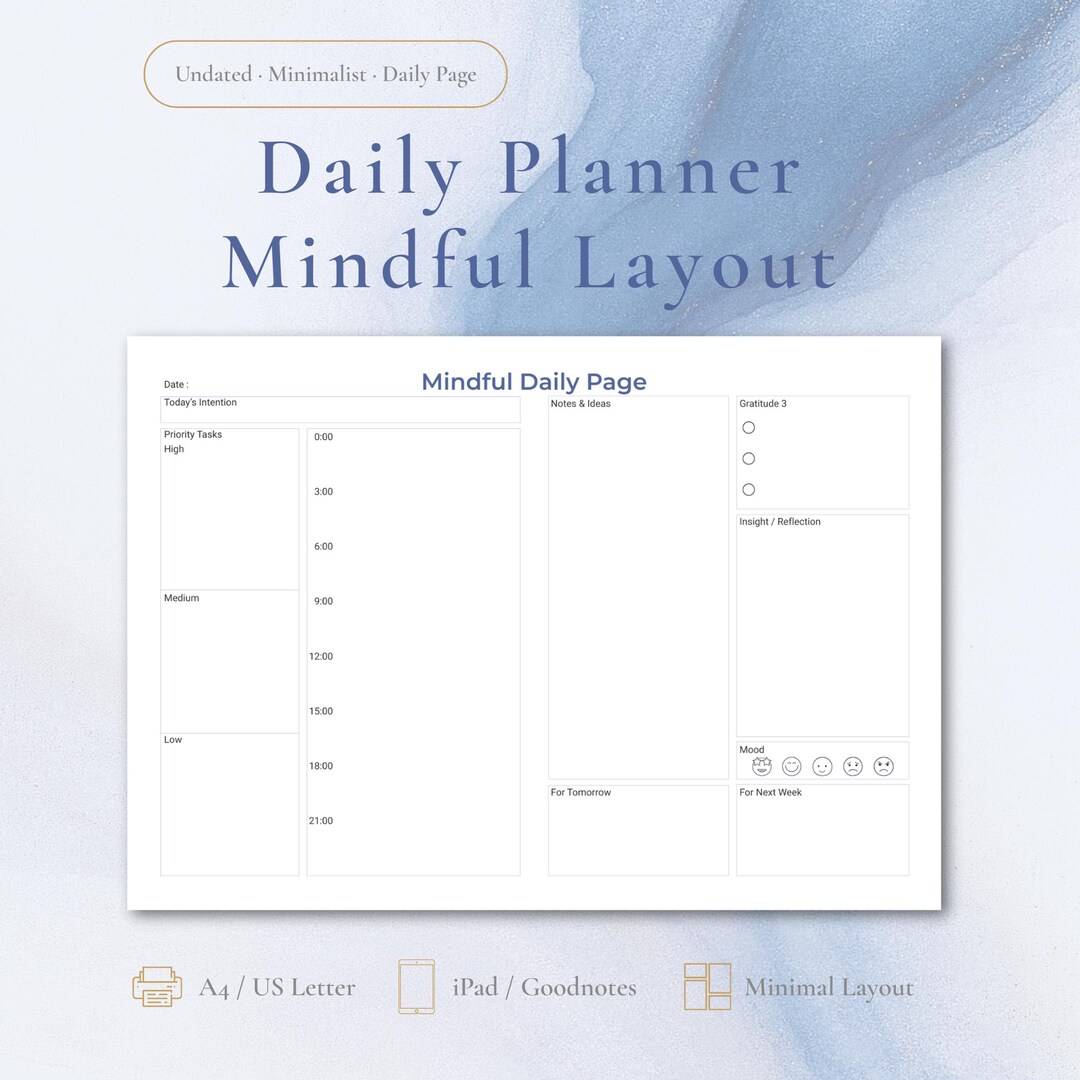 Focus Minimal Daily Planner Printable | Undated PDF for iPad Goodnotes ...