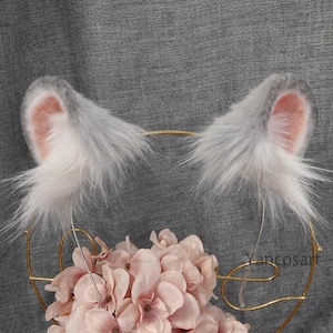 Diadema con orejas de roedor gris realistas / Orejas de ratón chinchilla de piel sintética hechas a mano / Disfraz de rata gris / Disfraz de animal del bosque / Accesorios peludos