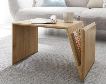 Solid Oak Coffee Table – Handmade Unique Small Wood Table, Modern Japandi Living Room Decor