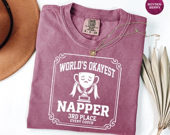 Worlds Okayest Napper Trophy T-shirt | Funny Napping Couch Potato Sleep Lover