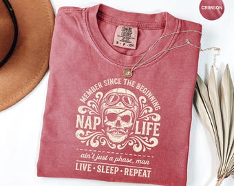 Retro Biker Nap Time Typography T-shirt | Dad Motorcycle Lover Tee Comfort Colors