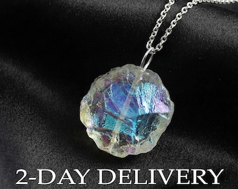 Angel Aura Quartz Pendant Necklace, Raw Iridescent Crystal Jewelry, Aura Quartz Charm, Healing Stone Gift, 2 Day Delivery