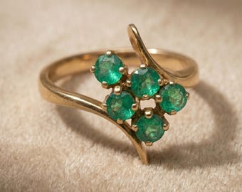 Natural Emerald Cluster Ring 18K Gold Floral Ring May Birthstone Gift