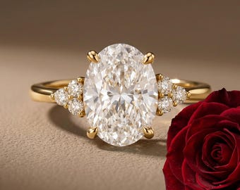 Oval Cut Moissanite Engagement Ring Solid Gold Bridal Ring Promise Ring, 14K Solid Gold Solitaire Ring, Anniversary Ring Gift For Her