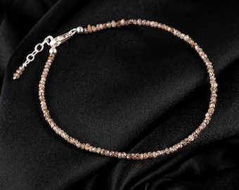 Natural Brown Diamond Bracelet, Raw Diamond Beaded Jewelry, Minimalist Gemstone Bracelet, Dainty Luxury Gift for Her