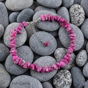 Natural Pink Ruby Chip Bracelet, Raw Ruby Jewelry, 925 Sterling Silver Bracelet, Rough Gemstone Crystal Bracelet