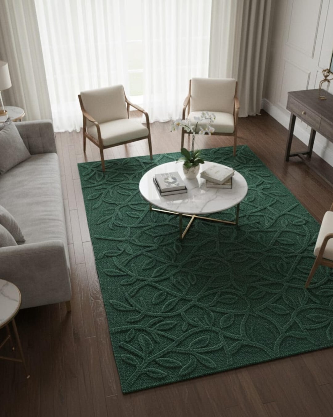 Hand-tufted Dark Green Floral Rug – Botanical Wool Area Rug, Modern ...