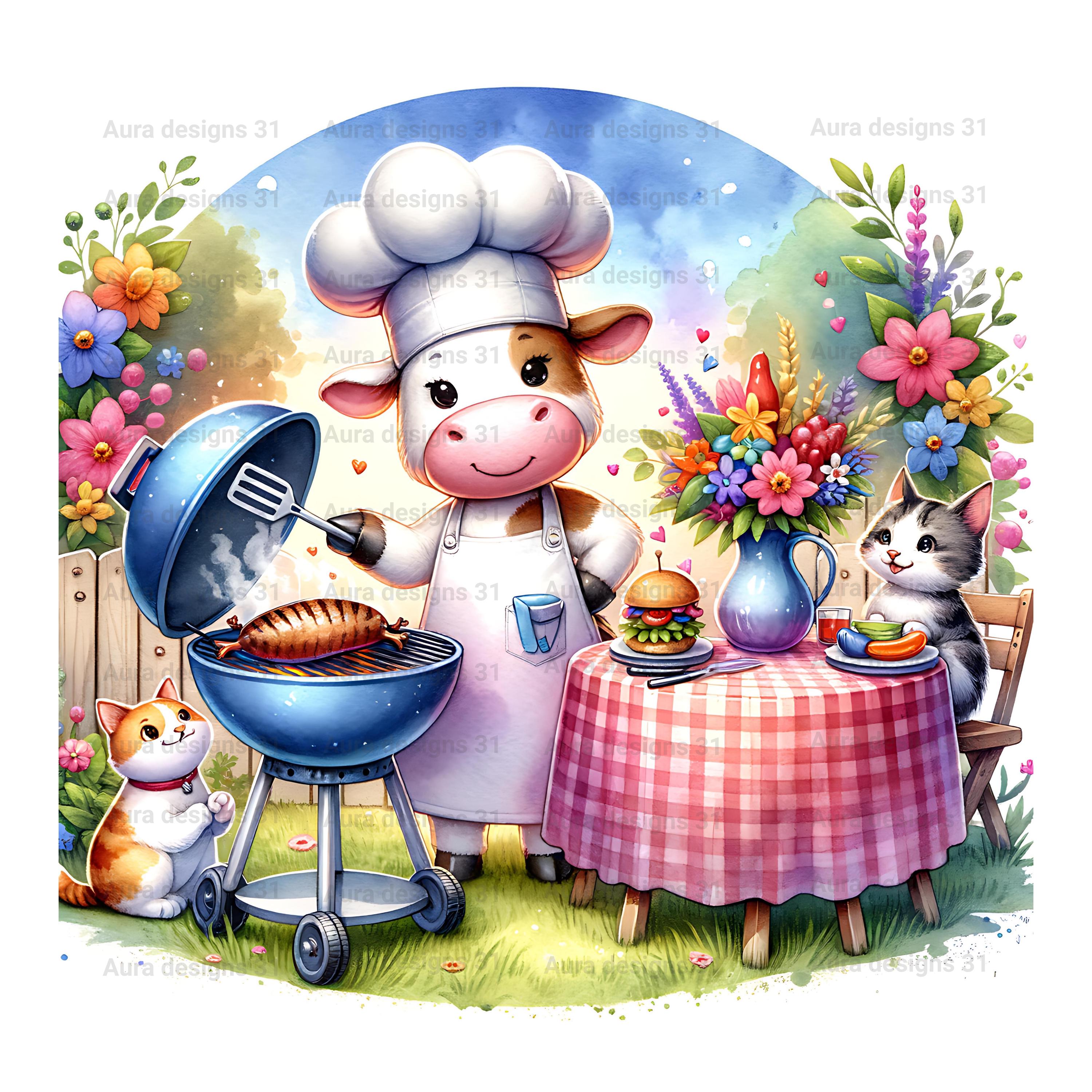 Animal BBQ Party Clipart | Watercolor Grill Scene (digital Download) - Etsy