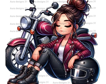 Conjunto de imágenes prediseñadas de motociclista, ilustración de moda vanguardista (descarga digital)