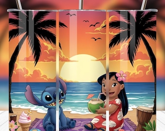 Cartoon Tumbler Wrap PNG | Beach Sunset Design (Digital Download)