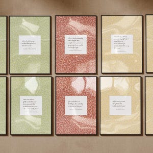 Bundel met citaten van Jane Austen | Digitale prints in cottagecore-stijl voor aan de muur, decoratie voor een kunstbibliotheek met werken uit Pride and Prejudice, Emma en Sense and Sensibility.