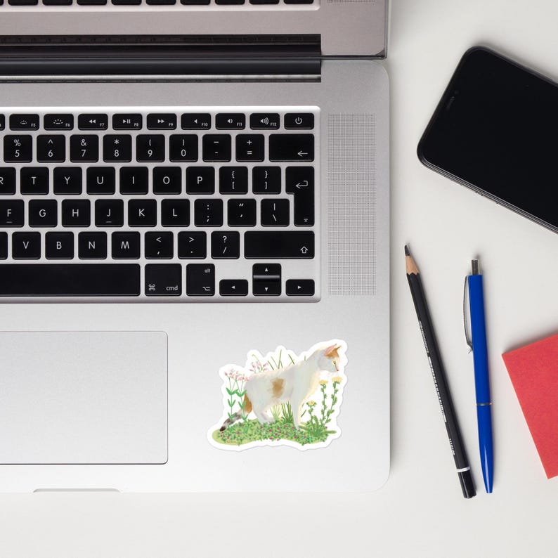 Botanical White Cat Sticker - Curious Cat in Wildflower Meadow ...