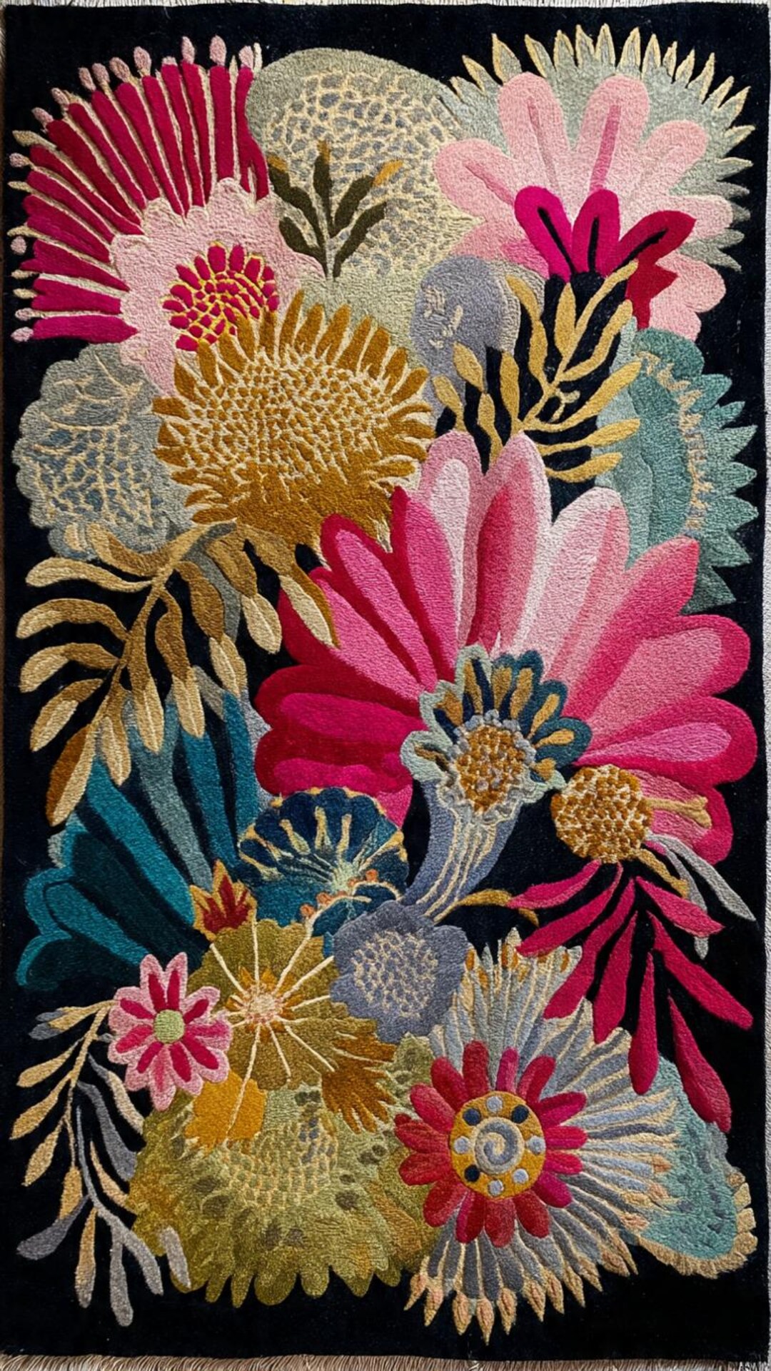 Bold Floral Area Rug – Vibrant Pink & Teal Flower Carpet, Modern ...