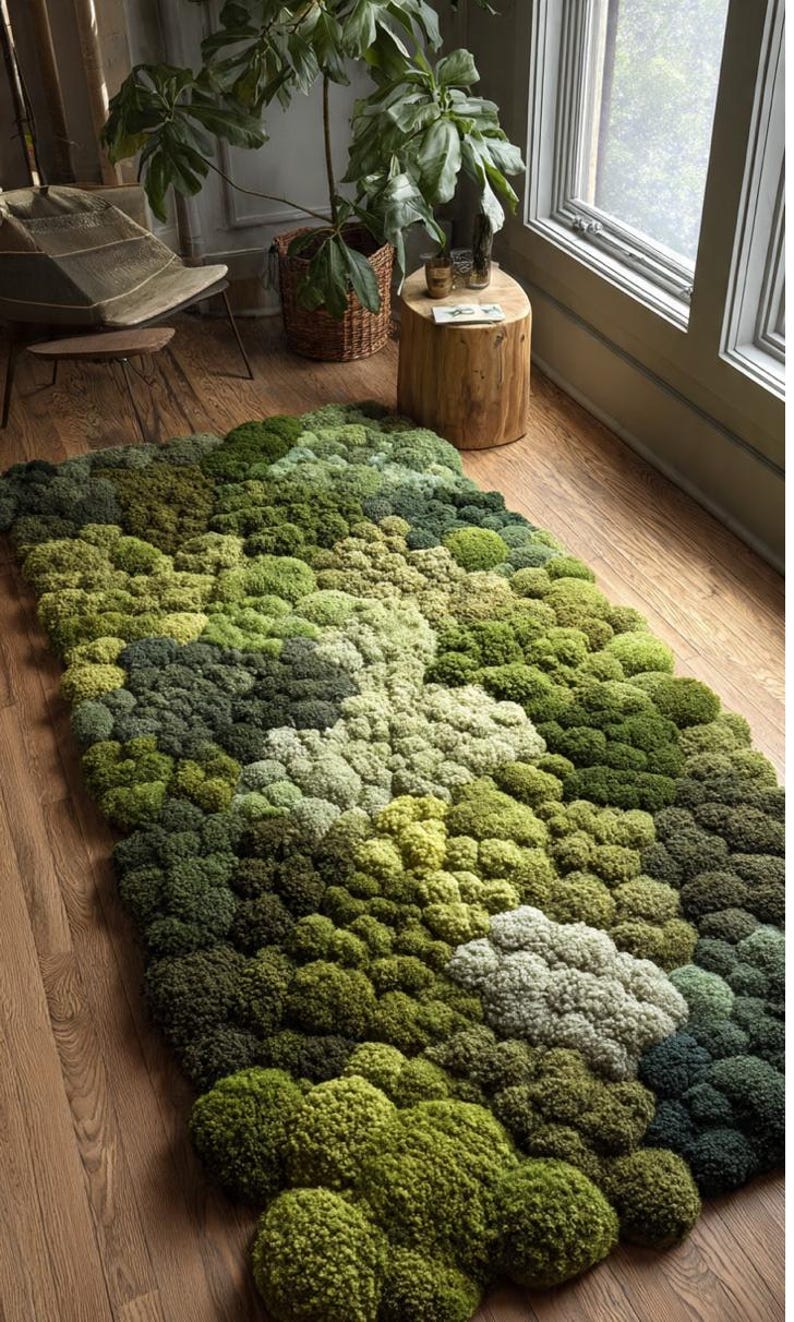 Forest Moss Tufted Area Rug – Plush Green Landscape Carpet, Nature ...