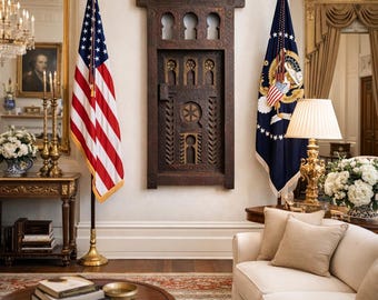 Authentic Moroccan Hand Carved Wooden Window Panel – Vintage Berber Wall Decor