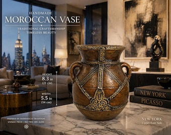 Handmade Moroccan Tangia Vase –Vintage Berber Ceramic Pottery, Rustic Boho Decor