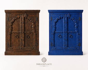 Handmade Moroccan Solid Wood Cabinet -  Rustic Storage Sideboard, Artisan Furniture